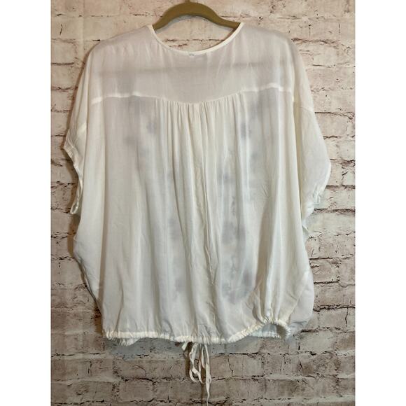 Cato Peasant Top Women Medium Ivory Floral Embroidered Tie Waist Cottage Prairie - Picture 11 of 13